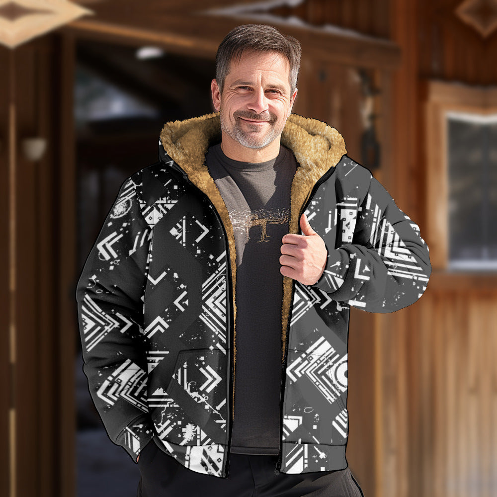 Winterjacke Herren mit Kapuze und auffälligem Muster - 2 - Jasminaboutique.com