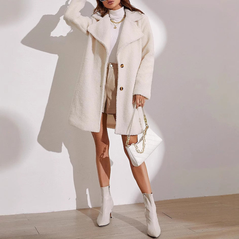 Wollmantel Damen mit Reverskragen und langen Ärmeln - 6 - Jasminaboutique.com
