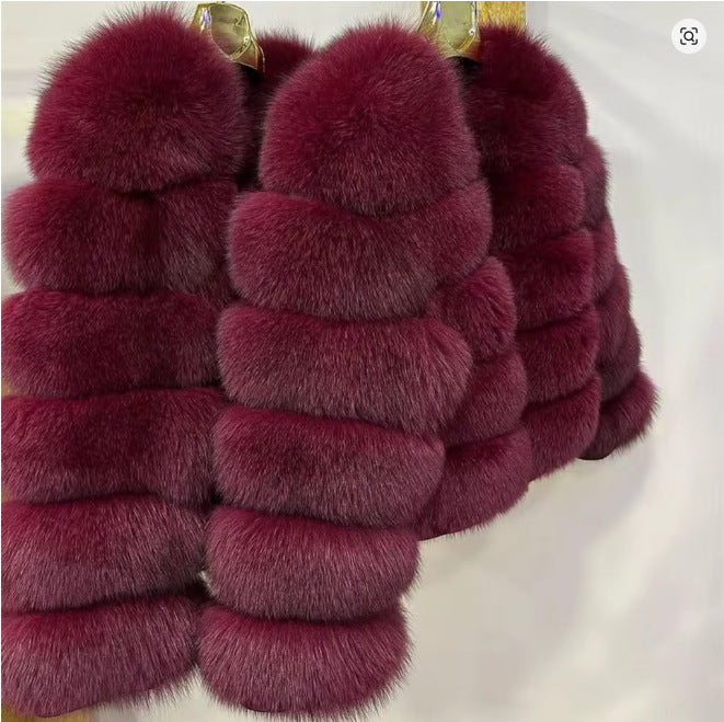 Faux Fur Mantel Damen mit Puffärmel und Stehkragen - 4 - Jasminaboutique.com