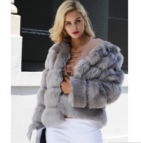 Faux Fur Mantel Damen mit Puffärmel und Stehkragen - 5 - Jasminaboutique.com