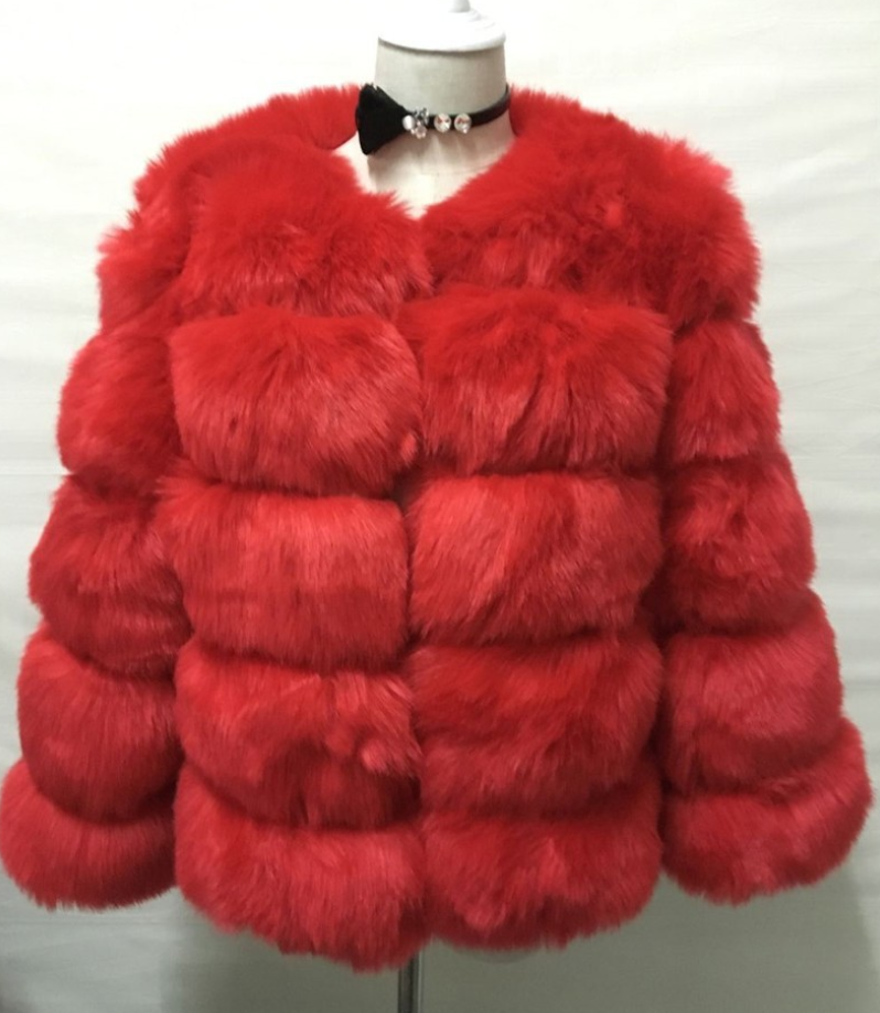 Faux Fur Mantel Damen mit Puffärmel und Stehkragen - 6 - Jasminaboutique.com