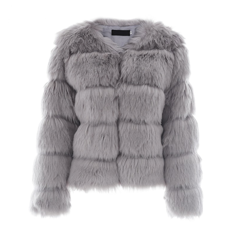 Faux Fur Mantel Damen mit Puffärmel und Stehkragen - 7 - Jasminaboutique.com