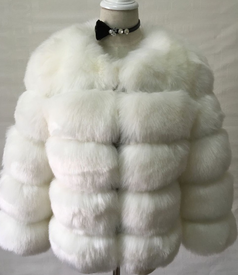Faux Fur Mantel Damen mit Puffärmel und Stehkragen - 8 - Jasminaboutique.com