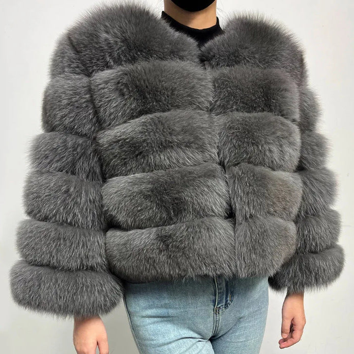 Faux Fur Mantel Damen mit Puffärmel und Stehkragen - 11 - Jasminaboutique.com