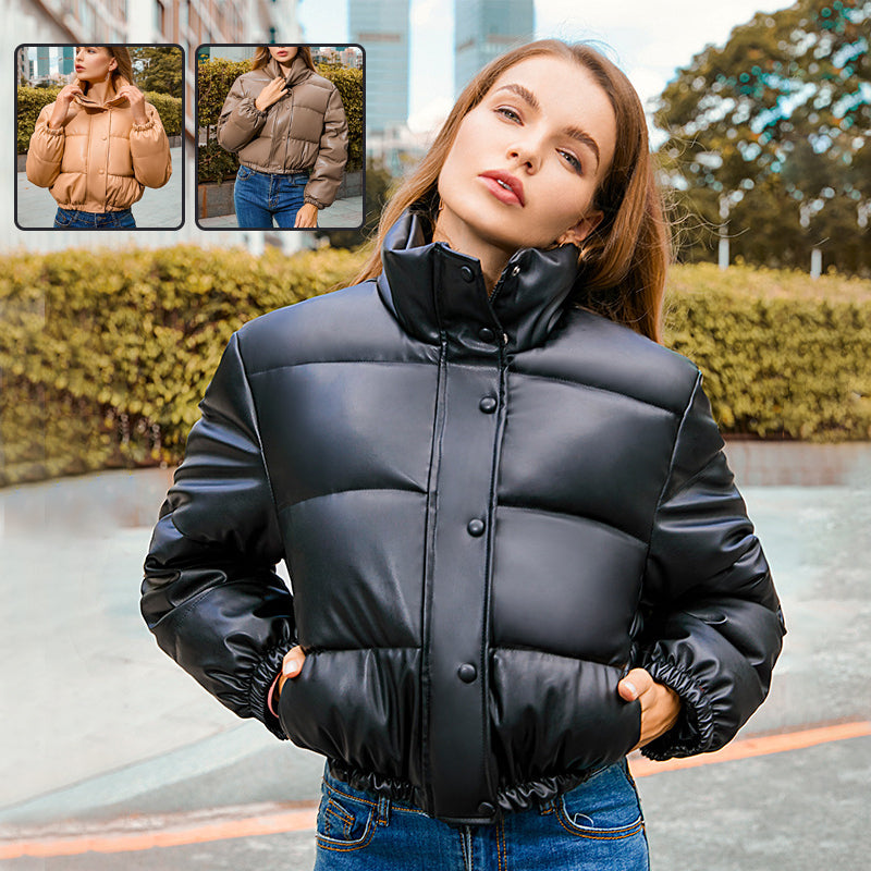 Damen Winterjacke mit Stehkragen und Puffärmeln - 1 - Jasminaboutique.com