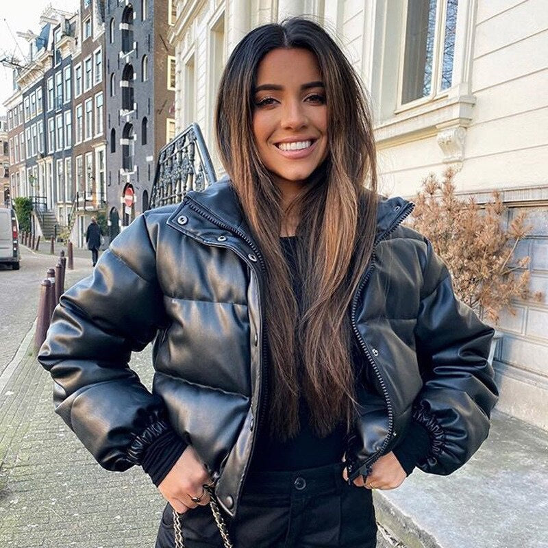 Damen Winterjacke mit Stehkragen und Puffärmeln - 6 - Jasminaboutique.com