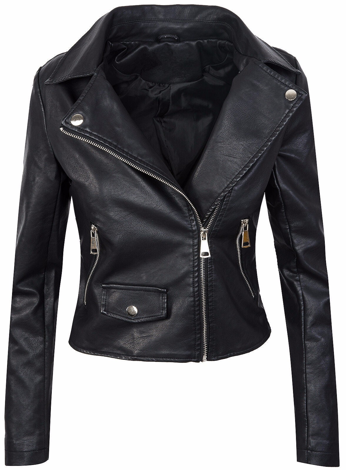 Lederjacke Damen mit Reißverschluss und tailliertem Schnitt - 2 - Jasminaboutique.com