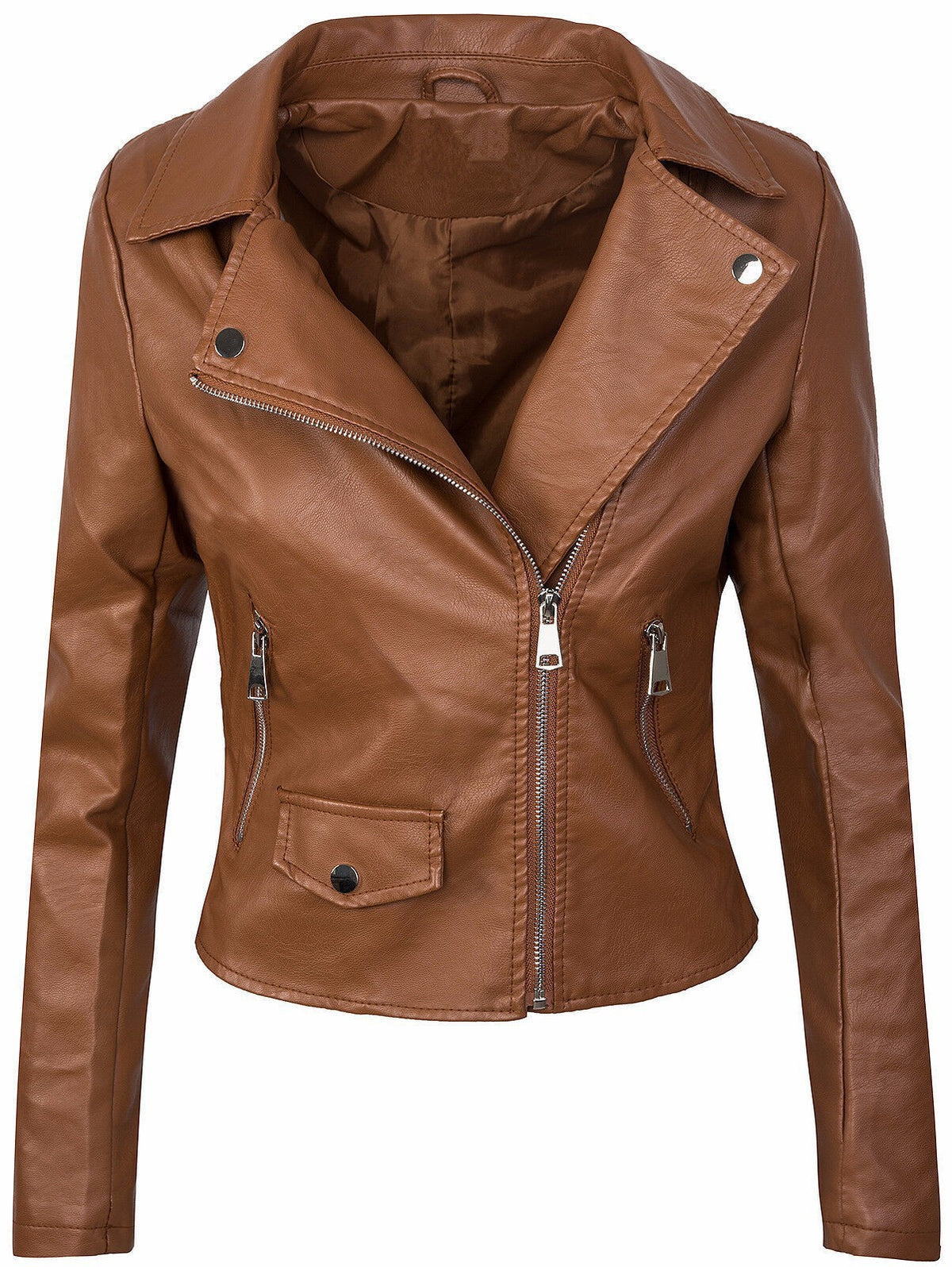 Lederjacke Damen mit Reißverschluss und tailliertem Schnitt - 5 - Jasminaboutique.com