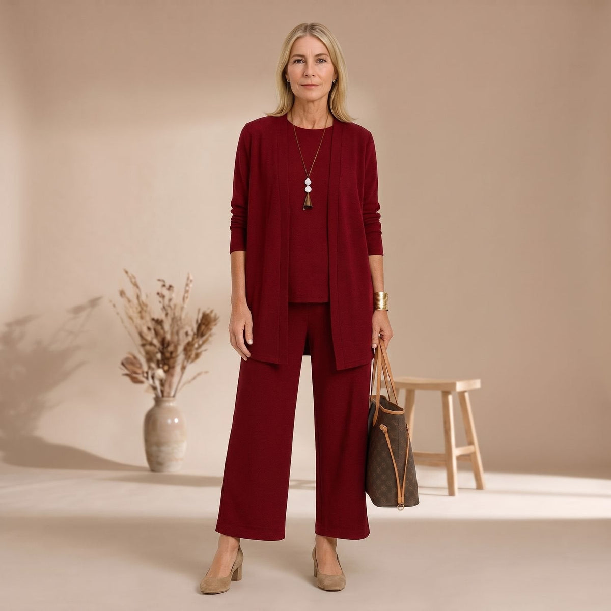 Dreiteiliges Outfit Damen mit Cardigan und Culotte - 3 - Jasminaboutique.com