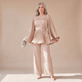 Zweiteiliges Hosenanzug Damen mit Plissee-Design und Bindegürtel - 3 - Jasminaboutique.com