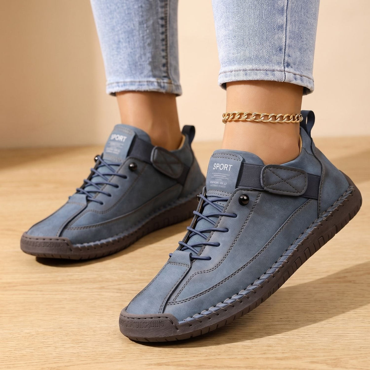 Sneakers Damen mit Schnürung und Klettverschluss, sportlicher Look - 3 - Jasminaboutique.com