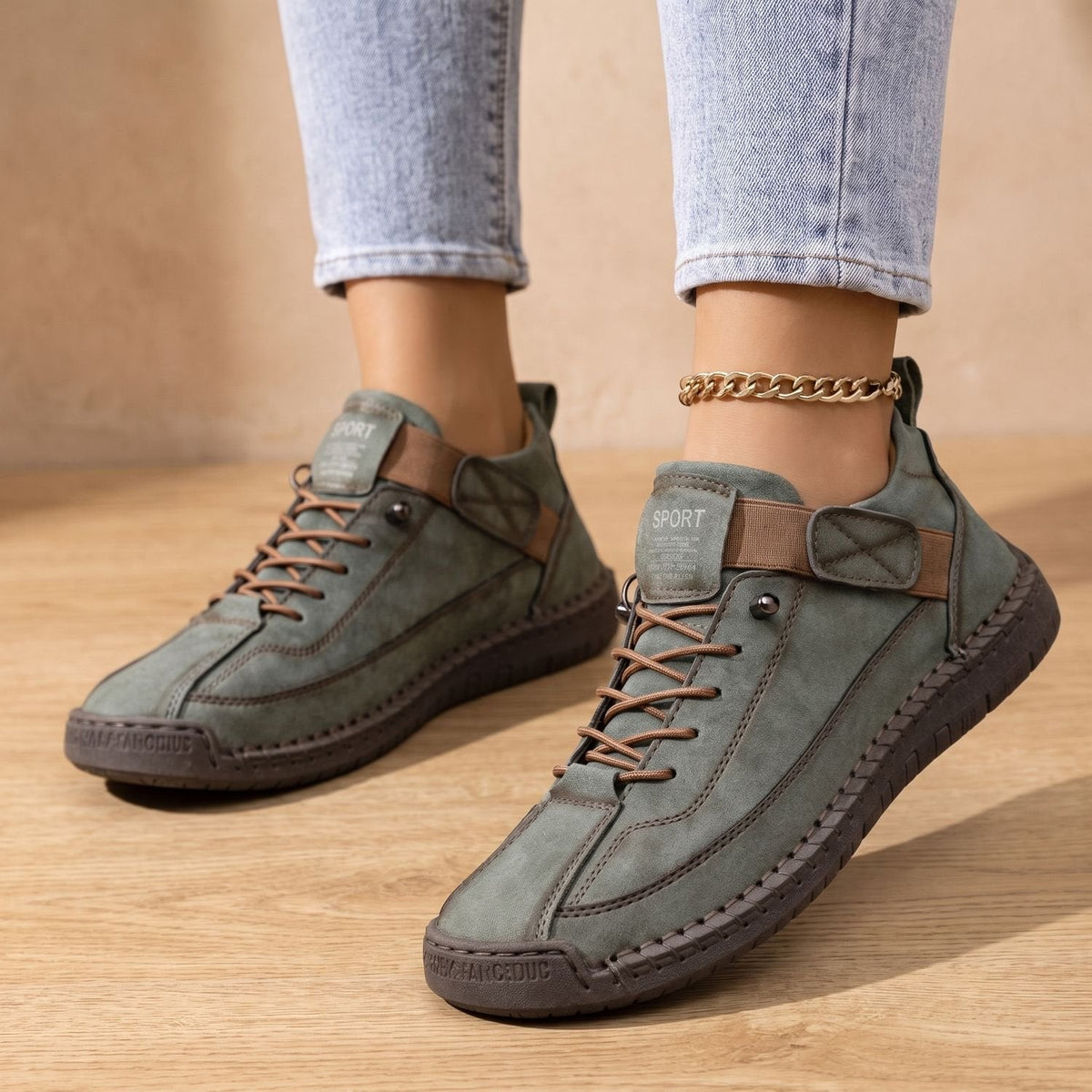 Sneakers Damen mit Schnürung und Klettverschluss, sportlicher Look - 5 - Jasminaboutique.com