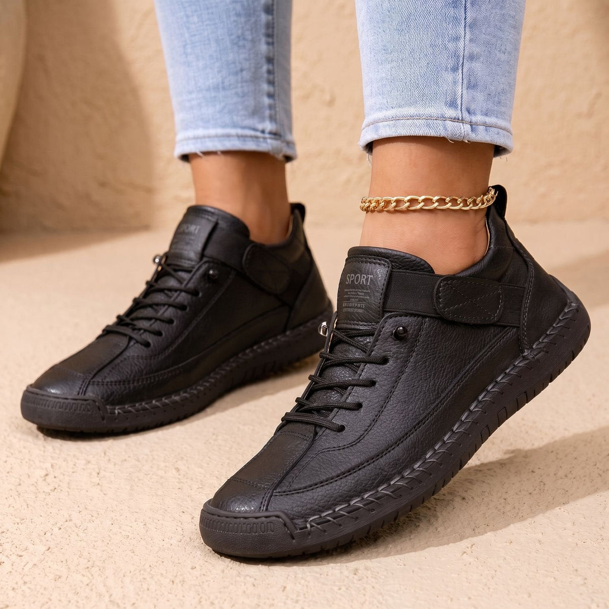 Sneakers Damen mit Schnürung und Klettverschluss, sportlicher Look - 6 - Jasminaboutique.com