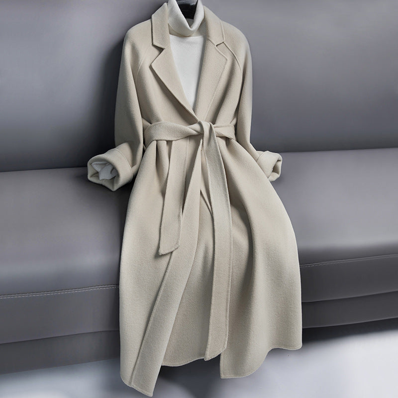Wintermantel Damen mit Gürtel, tailliert, lang, schlichter Stil - 2 - Jasminaboutique.com