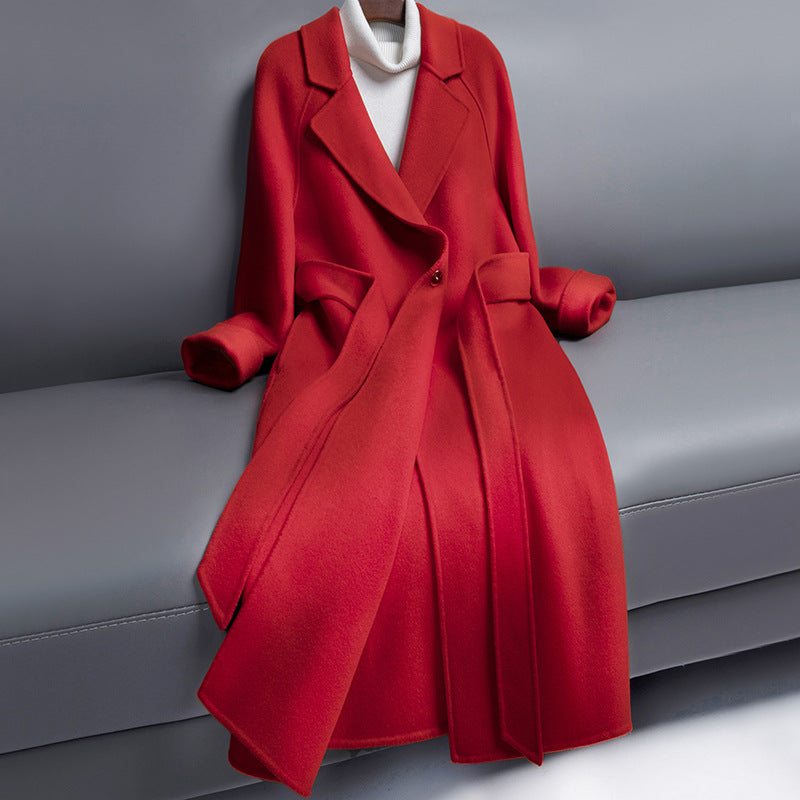 Wintermantel Damen mit Gürtel, tailliert, lang, schlichter Stil - 4 - Jasminaboutique.com