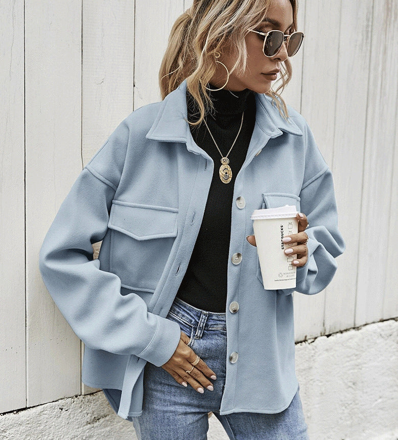 Oversized Damen Jacke mit Kragen und Taschen - 1 - Jasminaboutique.com