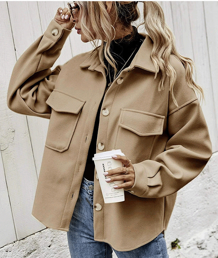 Oversized Damen Jacke mit Kragen und Taschen - 2 - Jasminaboutique.com
