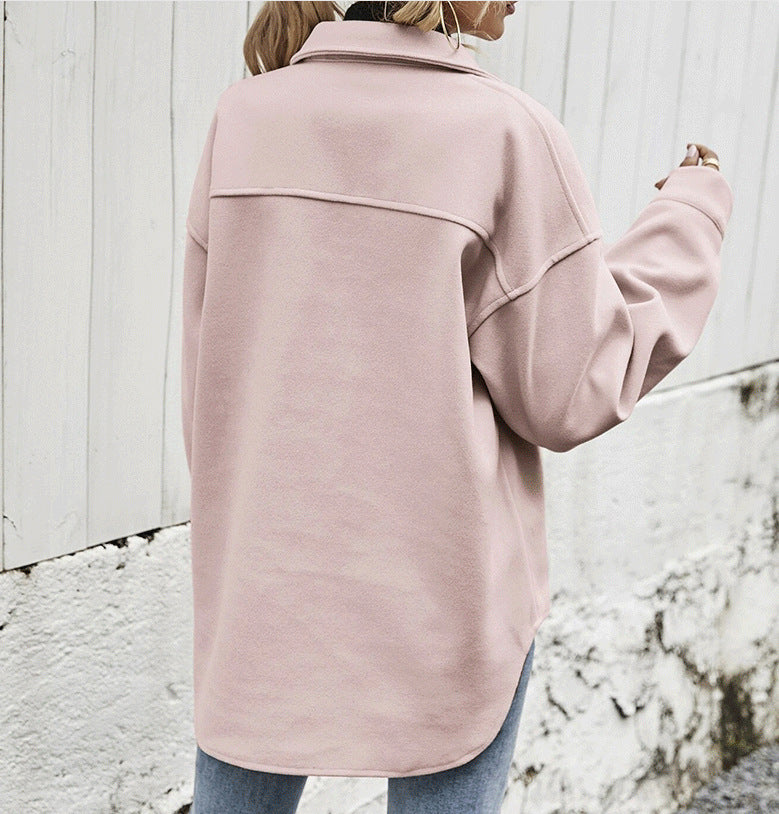 Oversized Damen Jacke mit Kragen und Taschen - 3 - Jasminaboutique.com