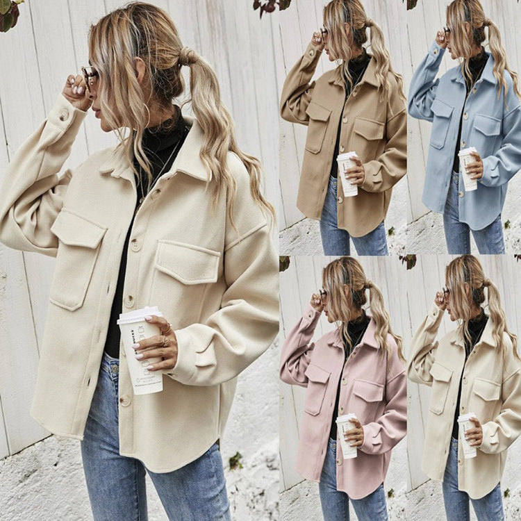 Oversized Damen Jacke mit Kragen und Taschen - 4 - Jasminaboutique.com