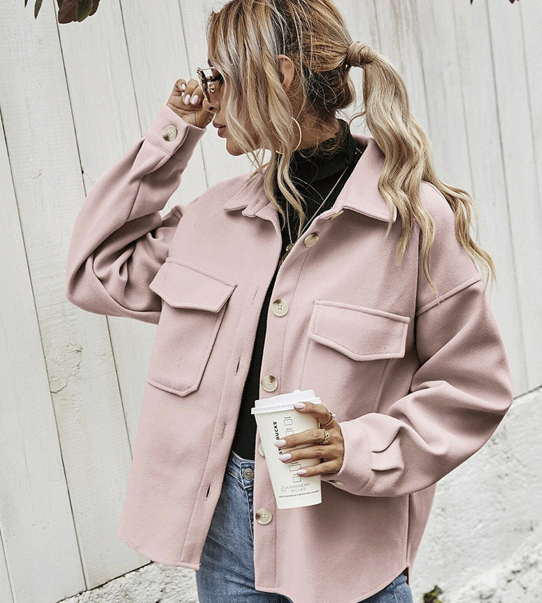 Oversized Damen Jacke mit Kragen und Taschen - 5 - Jasminaboutique.com