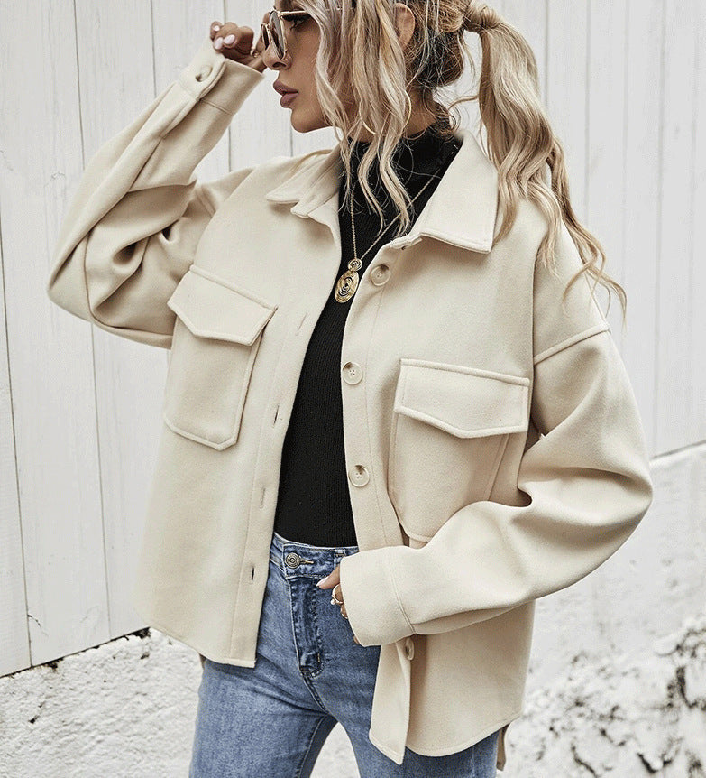 Oversized Damen Jacke mit Kragen und Taschen - 6 - Jasminaboutique.com