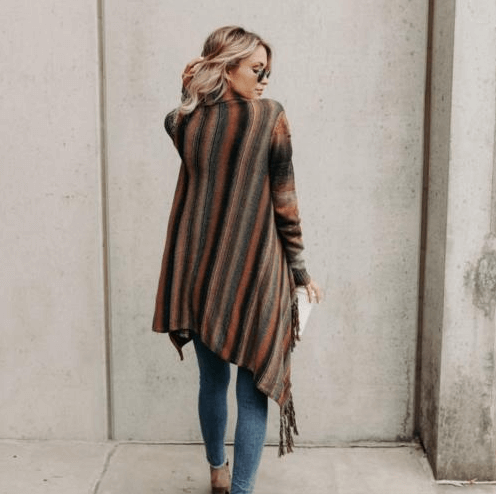 Cardigan Damen mit Fransen und gestreiftem Design - 7 - Jasminaboutique.com
