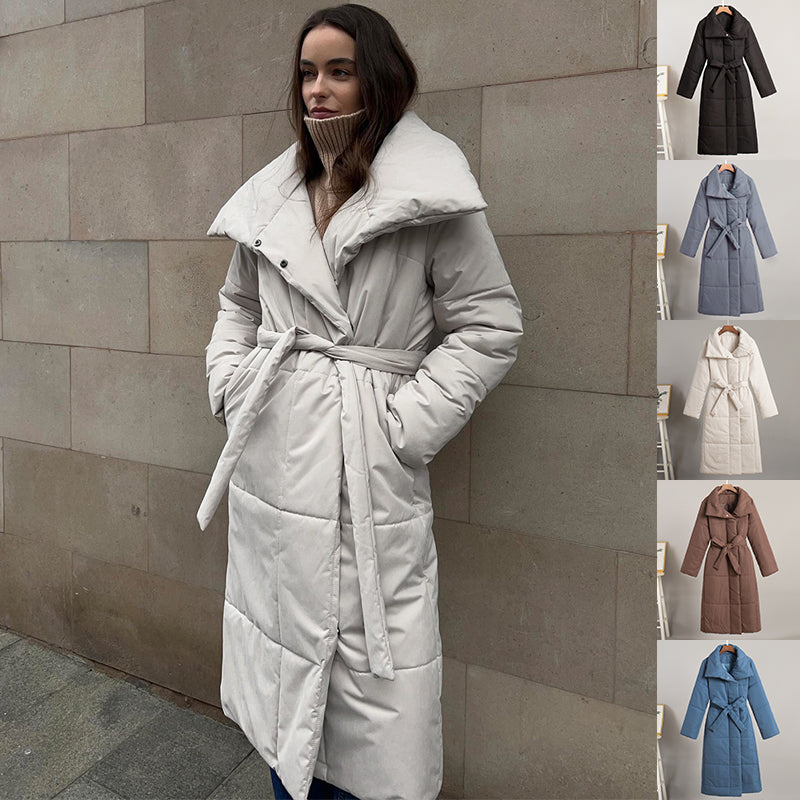 Wickelcoat Damen mit großem Revers und Gürtel, lang - 1 - Jasminaboutique.com