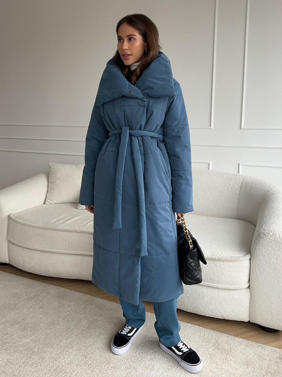 Wickelcoat Damen mit großem Revers und Gürtel, lang - 3 - Jasminaboutique.com