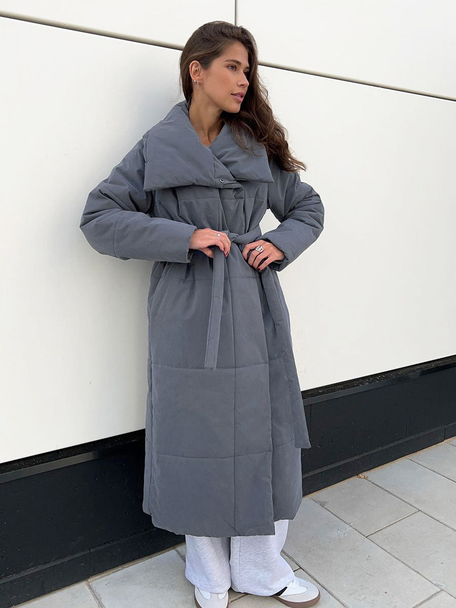 Wickelcoat Damen mit großem Revers und Gürtel, lang - 7 - Jasminaboutique.com