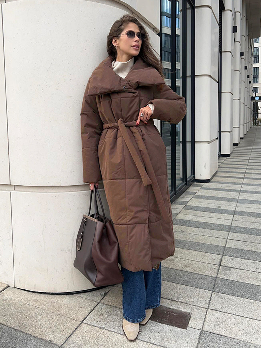 Wickelcoat Damen mit großem Revers und Gürtel, lang - 8 - Jasminaboutique.com