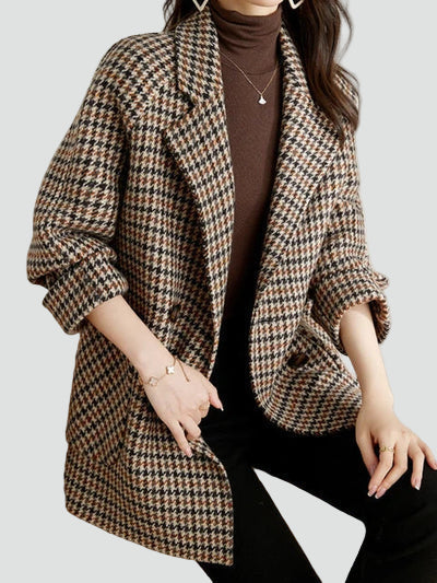 Oversize Mantel Damen mit Karomuster und Doppelreiher - 1 - Jasminaboutique.com