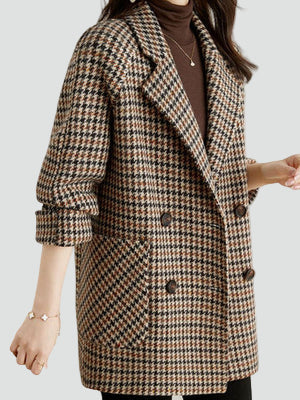 Oversize Mantel Damen mit Karomuster und Doppelreiher - 2 - Jasminaboutique.com
