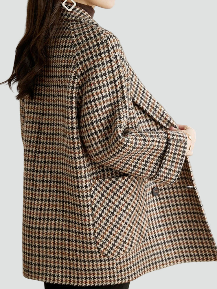 Oversize Mantel Damen mit Karomuster und Doppelreiher - 3 - Jasminaboutique.com