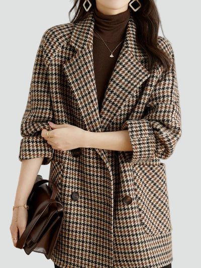 Oversize Mantel Damen mit Karomuster und Doppelreiher - 4 - Jasminaboutique.com