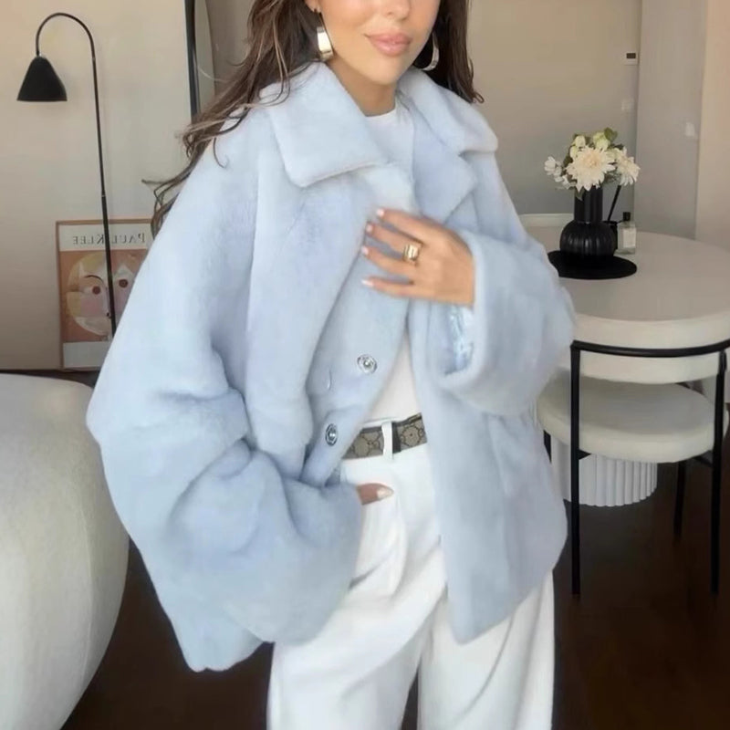 Flauschiger Wintermantel Damen mit Revers und Taschen - 4 - Jasminaboutique.com