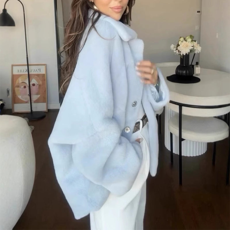 Flauschiger Wintermantel Damen mit Revers und Taschen - 5 - Jasminaboutique.com
