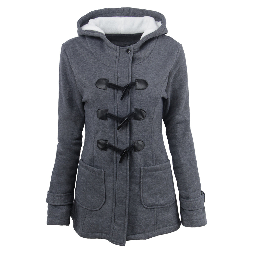 Winterjacke Damen mit Kapuze und Knopfverschluss, Slim Fit, mit Taschen - 1 - Jasminaboutique.com