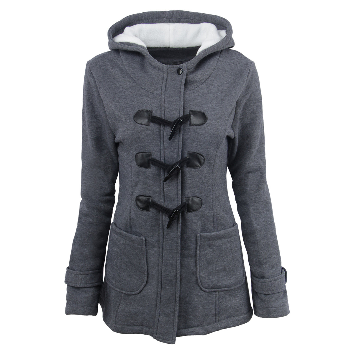 Winterjacke Damen mit Kapuze und Knopfverschluss, Slim Fit, mit Taschen - 1 - Jasminaboutique.com