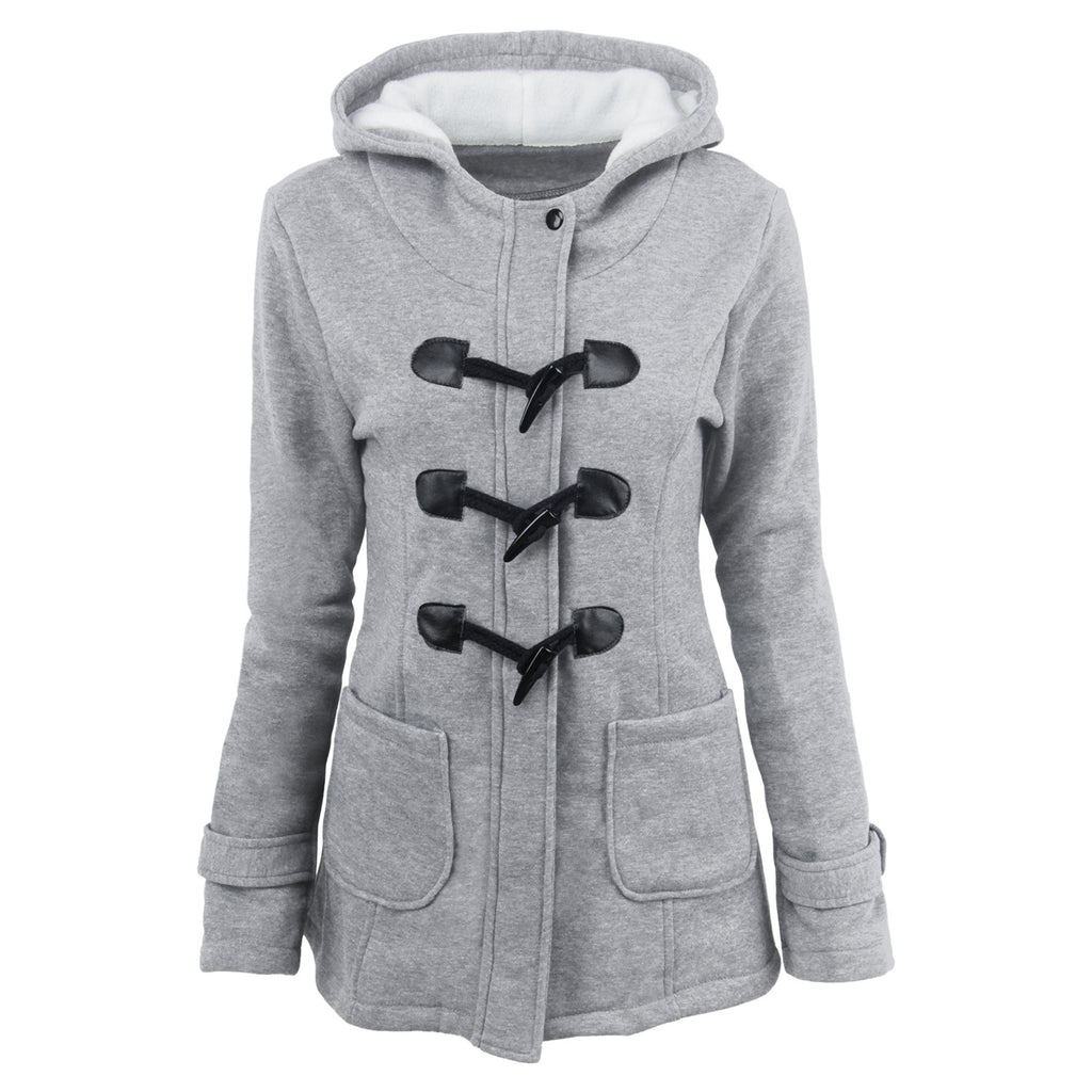 Winterjacke Damen mit Kapuze und Knopfverschluss, Slim Fit, mit Taschen - 4 - Jasminaboutique.com