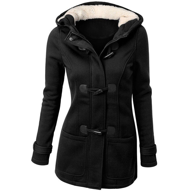 Winterjacke Damen mit Kapuze und Knopfverschluss, Slim Fit, mit Taschen - 6 - Jasminaboutique.com