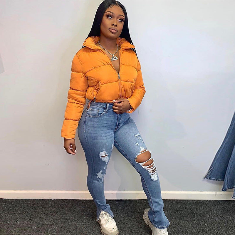 Kurzjacke Damen mit Stehkragen und Reißverschluss, tailliert - 7 - Jasminaboutique.com