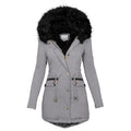 Damen Wintermantel mit Kapuze, tailliert, mit Taschen und Fellkragen - 7 - Jasminaboutique.com