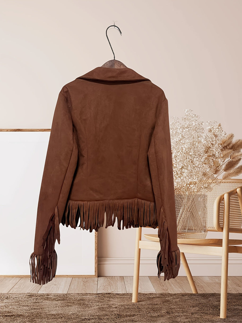 Fransenjacke Damen mit Reißverschlusstaschen und tailliertem Schnitt - 2 - Jasminaboutique.com