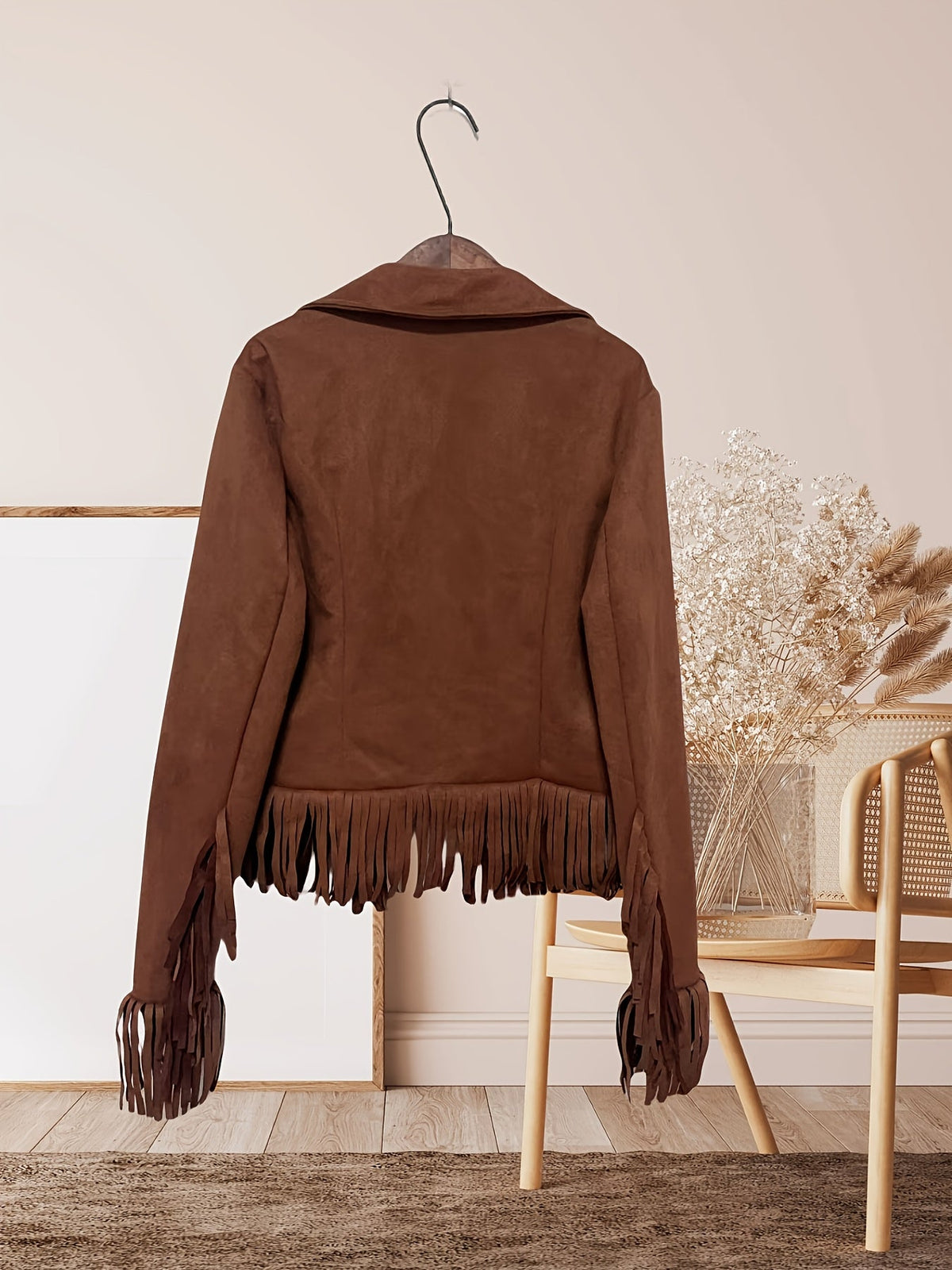 Fransenjacke Damen mit Reißverschlusstaschen und tailliertem Schnitt - 2 - Jasminaboutique.com