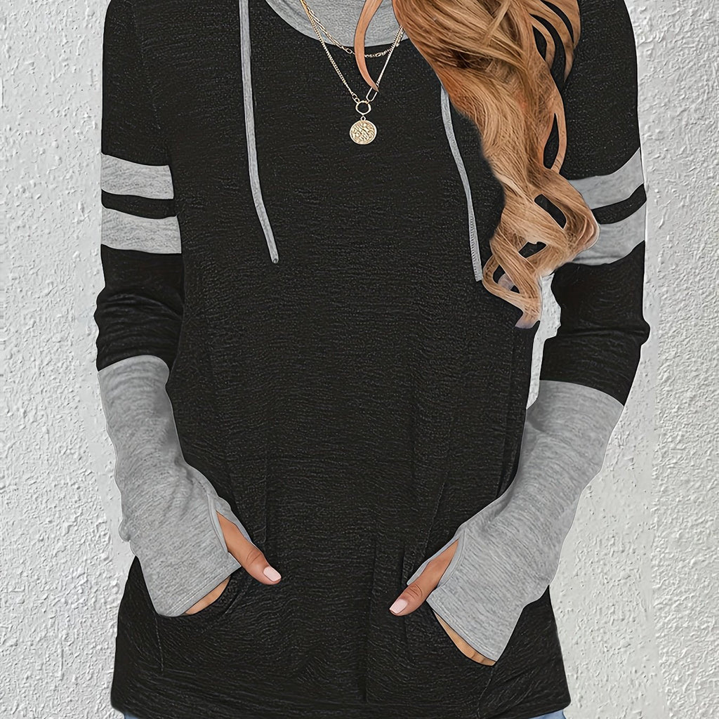 Hoodie Damen mit Daumenlöchern und Streifendetails - 1 - Jasminaboutique.com