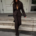 Blazer Damen mit weitem Hosenanzug, tailliert, V-Ausschnitt, Langarm - 1 - Jasminaboutique.com