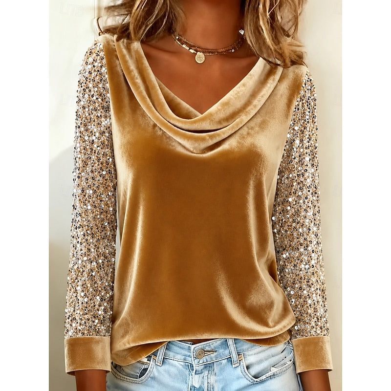 Bluse Damen mit Wickelausschnitt und Paillettenärmeln - 1 - Jasminaboutique.com