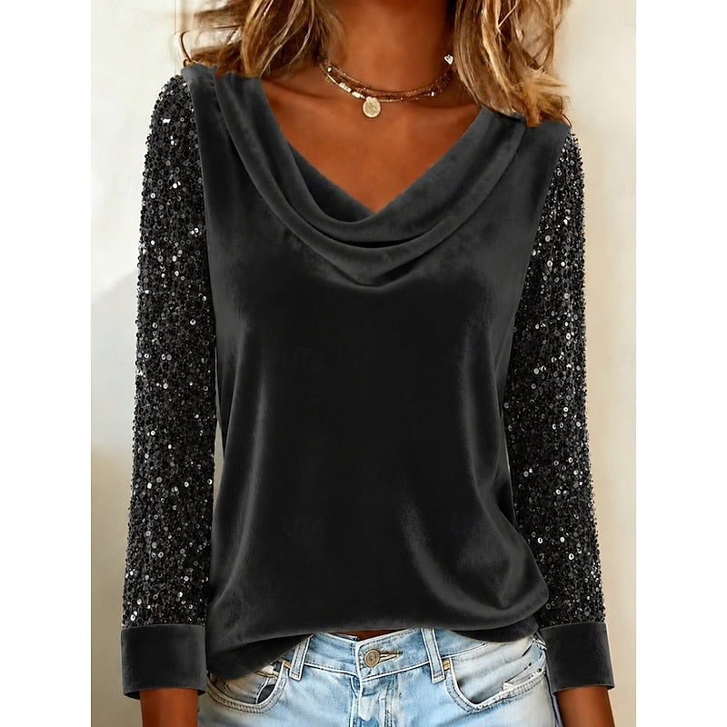 Bluse Damen mit Wickelausschnitt und Paillettenärmeln - 2 - Jasminaboutique.com