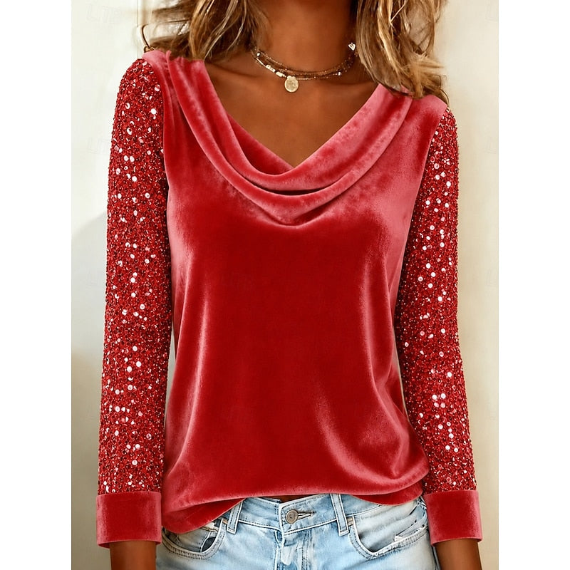 Bluse Damen mit Wickelausschnitt und Paillettenärmeln - 3 - Jasminaboutique.com