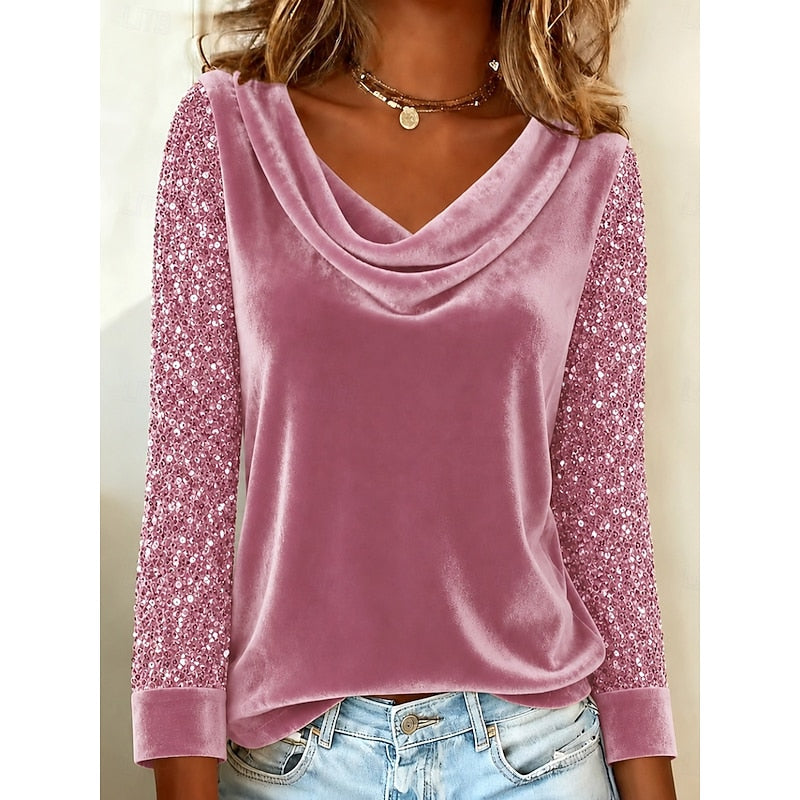 Bluse Damen mit Wickelausschnitt und Paillettenärmeln - 4 - Jasminaboutique.com